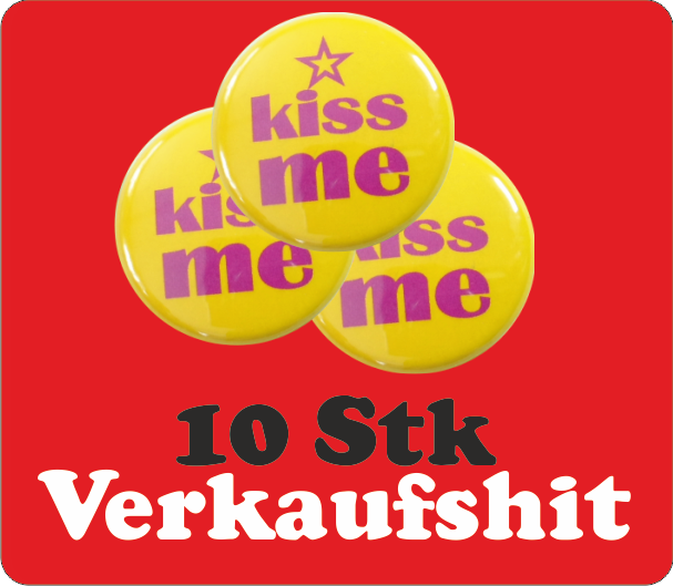 10 er Pack Buttons "Kiss me" - zum Schließen ins Bild klicken